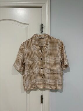 Everlane Tan & White Gingham Shirt
